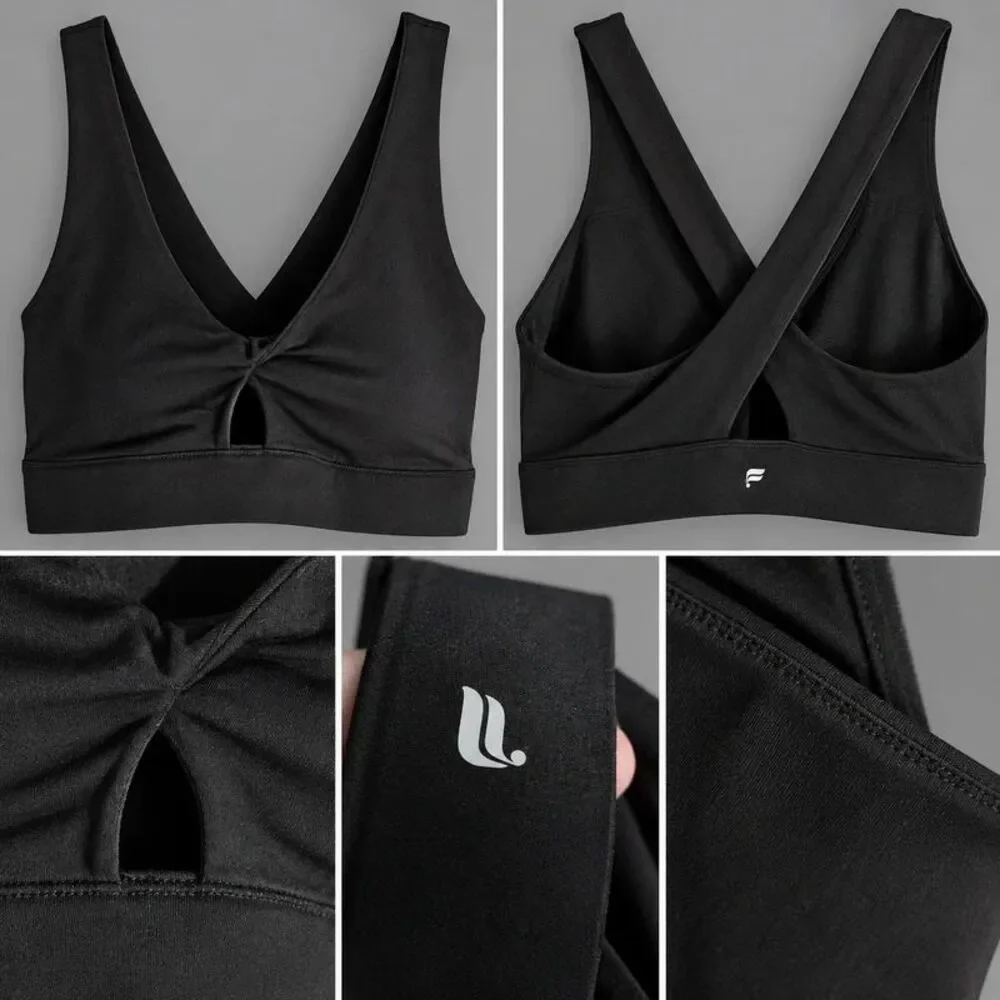 Vid 57. Fabletics Oasis Twist Sports Bra 2XL Black Cross Back NWOT